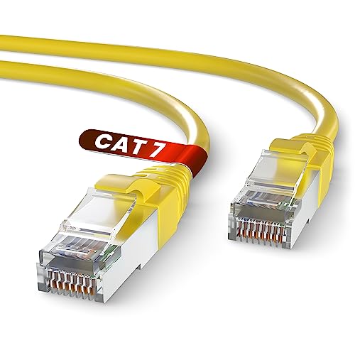 Mr. Tronic Cat 7 Ethernet Kabel 50m, CCA Hochgeschwindigkeits Ethernet Kabel, Innenbereich Patch LAN Netzwerkkabel mit RJ45 Stecker | 28AWG, SFTP geschirmtes Internetkabel (50 Meter, Gelb) von Mr. Tronic