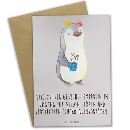 Mr. & Mrs. Panda Grußkarte Stiefmutter Expertin - Geschenk, lustige Familienwitze, handgemacht, besonders, Stiefmutter-Beziehung, Familie, von Mr. & Mrs. Panda