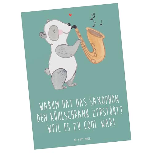 Mr. & Mrs. Panda Postkarte Saxophon Kühlschrank - Geschenk, cooles Saxophon, Einladung, Musikliebhaber, Ansichtskarten, Jazz, Profimusiker, von Mr. & Mrs. Panda