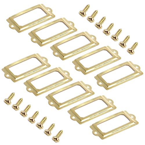 MroMax 10 x Metall-Etikettenrahmen, 70 x 33 mm, goldener Etikettenrahmen, Kartenhalter mit Schrauben für Büro, Bibliothek, Möbel, Karten, Schubladen, Schrank von MroMax