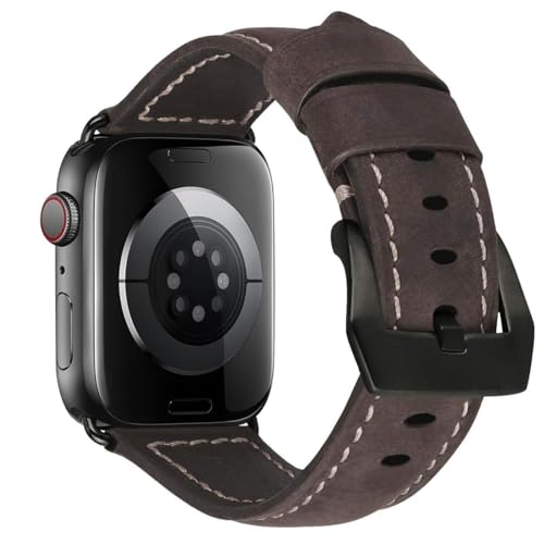 MroTech Ersatzarmband Kompatibel mit Apple Watch Armband 45mm 44mm 42mm 49mm für Herren, Retro Vintage Dickes Echtleder Armband für iWatch Serie Se Ultra2 9 8 7 6 5 4 3 2 1 Lederarmband,Dunkle Kaffee von MroTech