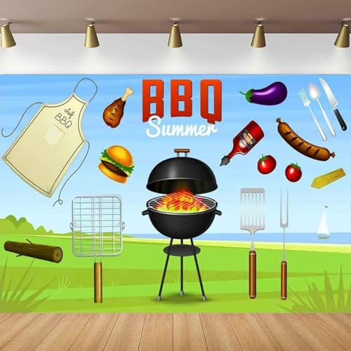 BBQ Party Fotografie Hintergrund Sommer Grill Thema Outdoor Rasen Essen Banner Dekoration Hintergrund für Kinder Geburtstagsfeier von Ms Ting's treasure Background