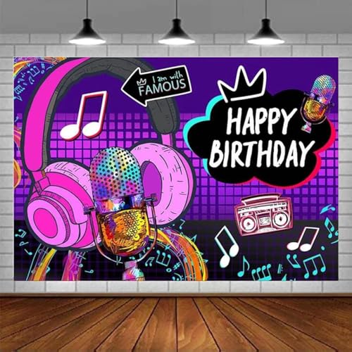 Fotografie Hintergrund Alles Gute zum Geburtstag Für Frauen Musik Party Dekor Kopfhörer Radio Mikrofon Hintergrund von Ms Ting's treasure Background