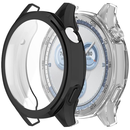 Msiall 2 Stück Hülle Kompatibel mit Huawei Watch GT 5 46 mm Schutzhülle,Flexibles TPU Vollschutz Displayschutzfolie Kratzfest Displayschutz Schutz Hülle -schwarz Transparent von Msiall