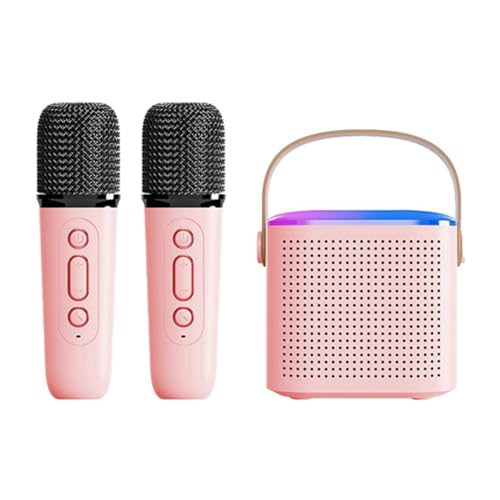 Mskidand Tragbares Bluetooth 5.3-Lautsprechersystem mit 2 Kabellosen Mikrofonen, Heimgesangslautsprecher, Langlebig, Einfache Installation, Einfach zu Bedienen, Pink von Mskidand