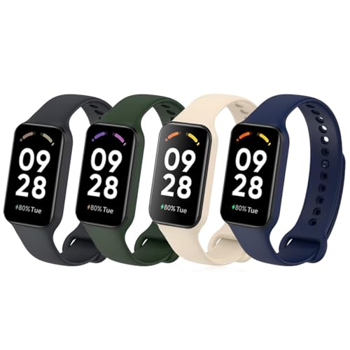 Msksjer 4 Stück Armband Kompatibel mit Xiaomi Smart Band 8 Active/Redmi Smart Band 2 für Damen Herren, Sport Silikon Uhrenarmband Replacement Wechselarmband Ersatzarmband für Xiaomi Mi Band 8 Active von Msksjer