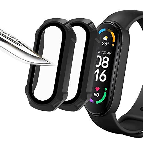 Msm-case 2 Stück Mit Gehärtetes Glas Displayschutz Schutzhülle Kompatibel für mi Band 6/5/4,Hard PC Rundum Displayschutz Ultradünne Blasenfreie Gegen Kratzer Schutzhülle für mi Band 6/5/4 - Schwarz von Msm-case