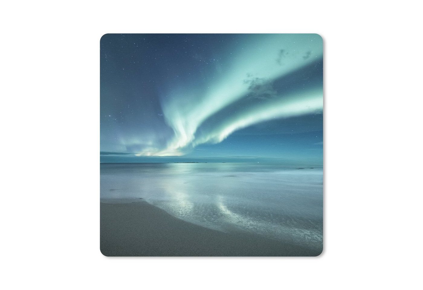 MuchoWow Mauspad Nordlicht - Strand - Polarlicht - Natur (1-St), Schreibtischunterlage, Gaming Deko PC, 40x40 cm von MuchoWow