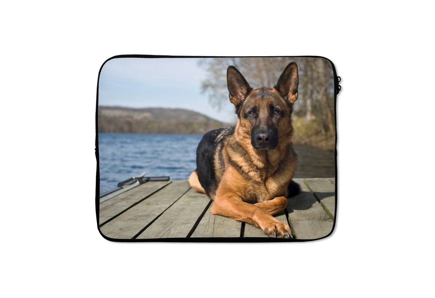 MuchoWow Laptop-Hülle Ein Deutscher Schäferhund auf einer Mole 17 Zoll, Laptopsleeve, weiches Innenfutter zum Schutz Kratzern, Laptoptasche von MuchoWow