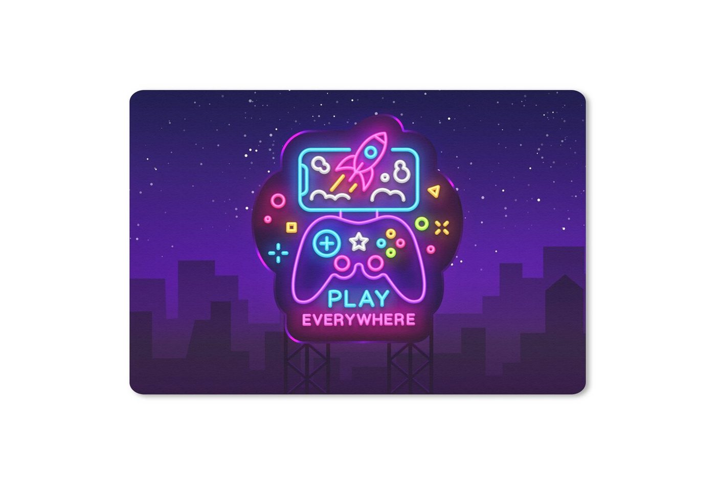 MuchoWow Mauspad Gaming - Neon - Spielen - Blau - Nacht - Controller (1-St), Mouse pad, Gaming Deko, PC Zubehör, 27x18 cm von MuchoWow