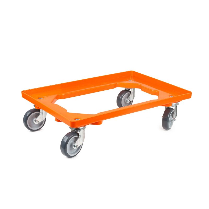 Transportroller 600x400mm offener Boden mit 4 Gummi Lenkrollen - Orange von Müller & Sohn Kunststofferzeugnisse GmbH + Co KG