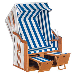Müsing Strandkorb Sunny Smart Rustikal 50 Basic blau, weiß, gestreift, weiß Kunststoff, Holz, 1-teilig von Müsing