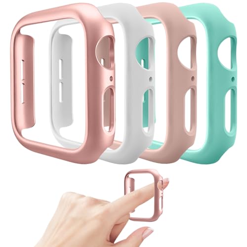 Mugust 4 Pack kompatibel für Apple Watch Schutzhülle 45mm [Keine Displayschutzfolie] Series 8 Series 7, Hartes PC Stoßfänger Gehäuse, Cover Rahmen für iWatch 45mm, Roségold/Weiß/Rosa/Minzgrün von Mugust