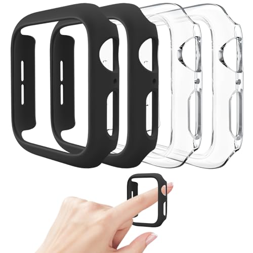 Mugust 4 Stück harte PC-Schutzhülle kompatibel mit Apple Watch Serie 10, 42 mm, ultradünn, kratzfest, Schutzrahmen für iWatch Serie 10, 42 mm, Schwarz/Schwarz/Transparent/Transparent von Mugust