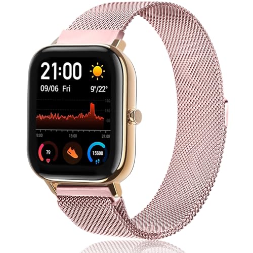 Mugust Armband für Amazfit GTS Armband für Damen Herren, Edelstahl Mesh Metall Ersatzarmband für Amazfit GTS 4 Mini/2 Mini/Amazfit GTS 2/GTS 3/GTS 4/GTS 2e Armband (Rosa) von Mugust