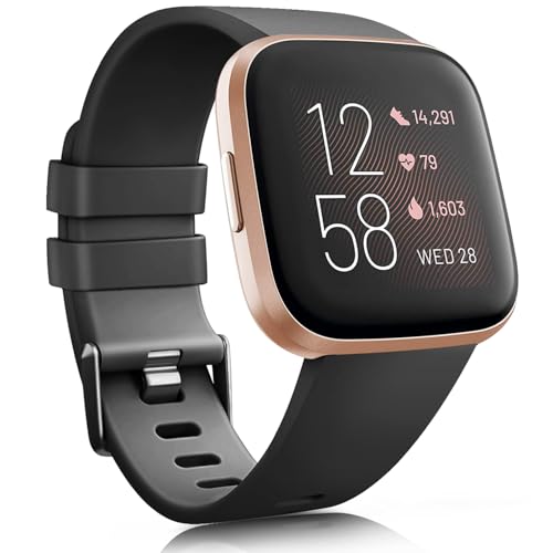 Mugust Armband für Fitbit Versa 2 Armband für Damen und Herren,Weiches Silikon Sport Ersatzarmband für Fitbit Versa Armband/Versa Lite Armband/Versa SE Armband (Schwarz, S) von Mugust