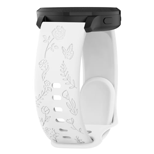 Mugust Armband für Venu/Venu 2 Plus/Venu Sq/Venu Sq 2 Music Armband, Silikon Armbänder mit Blumengravur für Garmin Venu Sq 2 Armband (Weiß) von Mugust