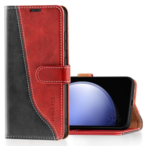 Mulbess Handyhülle für Samsung Galaxy S23 FE 5G Hülle Leder, Magnet Klapphülle, Lederhülle mit Kartenfach, Flip Case Etui Handytasche Schutzhülle, Stilvoll Wein Rot von Mulbess