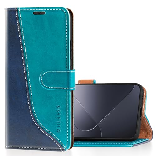 Mulbess Handyhülle für Xiaomi 14 Hülle Leder, Magnet Klapphülle, Lederhülle mit Kartenfach, Flip Case Etui Handytasche Schutzhülle, Stilvoll Mint Blau von Mulbess