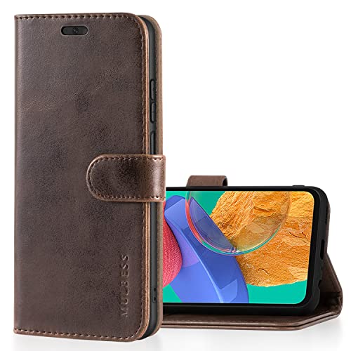 Mulbess Retro Handyhülle für Samsung Galaxy M33 5G Hülle Leder, Handmade Magnetische Klapphülle mit TPU Stoßfeste, Kartensteckplatz, Vintage Kaffee Braun von Mulbess