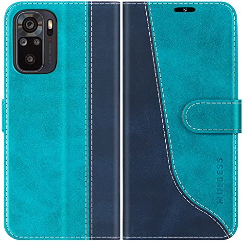 Mulbess Schutzhülle für Xiaomi Redmi Note 10 4G / Redmi Note 10S Hülle, PU Leder Handytasche mit Kartenfächern, Flip Smart Cover, Magnetische Handyhülle, Stilvoll Mint Blau von Mulbess