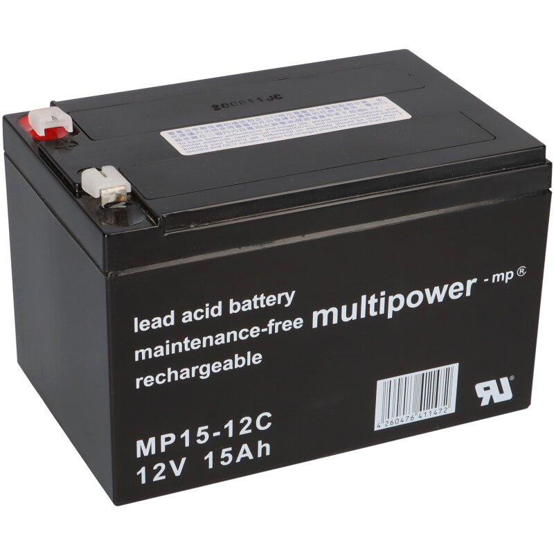 B-Ware Multipower Blei-Akku MP15-12C Pb 12V 15Ah Zyklenfest, Faston 6,3 von Multipower