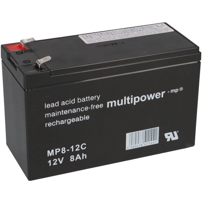 Multipower Blei-Akku MPC8-12 Pb 12V / 8Ah Zyklenfest, Faston 6,3 von Multipower