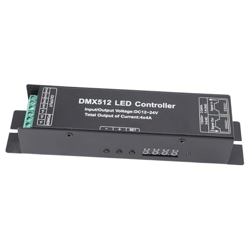 DMX 512 LED Decoder Controller, Edelstahl 4 Kanäle DC 12V-24V Konstantspannung Digital Decoder Dimmtreiber für RGB RGBW Streifenlicht Bühnenlicht von Mumusuki