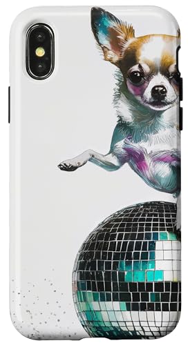 Hülle für iPhone X/XS fröhlicher Chihuahua tanzt auf Discokugel Hund Rasse Musik von MunterBix