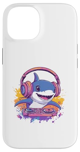 DJ Shark mit Kopfhörern, Musik mischen Hülle für iPhone 14 von Music Enthusiasts Fun Shark DJ Vibrant