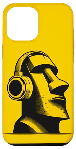 Hülle für iPhone 14 Plus Osterinsel Moai Statue Kopfhörer Musik Lustig von Music Lover Cool Apparel