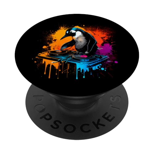 Pinguin DJ Plattenspieler PopSockets Klebender PopGrip von Music Lover Penguin DJ Turntables Party Fun