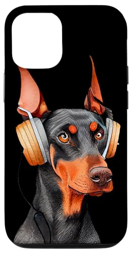 Hülle für iPhone 12/12 Pro Cooler Dobermann mit Kopfhörern von Music Lovers Doberman Headphones Fun Canine