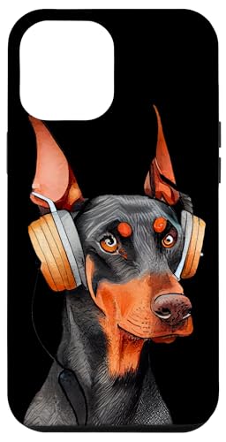 Hülle für iPhone 14 Plus Cooler Dobermann mit Kopfhörern von Music Lovers Doberman Headphones Fun Canine