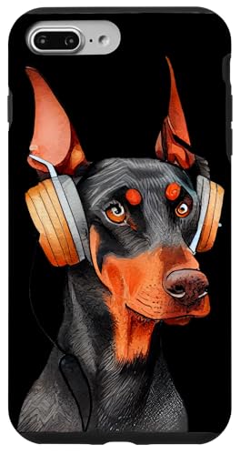 Hülle für iPhone 7 Plus/8 Plus Cooler Dobermann mit Kopfhörern von Music Lovers Doberman Headphones Fun Canine