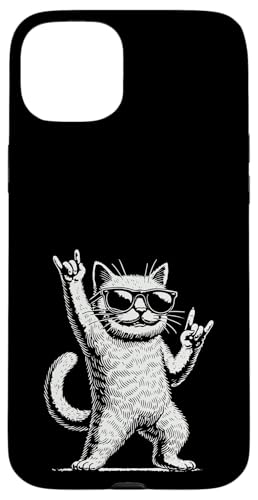 Hülle für iPhone 15 Plus Rock Musik Heavy Metal Festival Katze lustiges Retro von Music Rock Streetwear Funny Outfit Designs