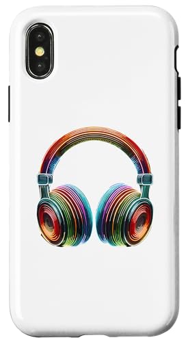 Hülle für iPhone X/XS Bunte Line Art Kopfhörer Musik Singen Sänger Lied von Music Songs Song Lover Gifts