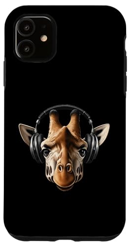 Hülle für iPhone 11 Charmanter Giraffenkopf mit Kopfhörern von Music and Animals