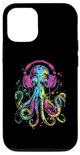 Hülle für iPhone 15 Pro Lustige Oktopus-DJ-Kopfhörer, buntes Spielen von Music lover Aquatic Artistic Ink splatter