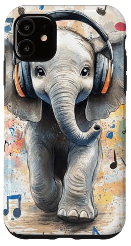 Hülle für iPhone 11 Elefant Musik Tier Kopfhörer Niedlicher Elefant von Music lover Baby shower gift Childrens Playful