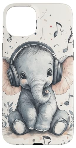 Hülle für iPhone 15 Plus Elefant Musik Tier Kopfhörer Niedlicher Elefant von Music lover Baby shower gift Childrens Playful