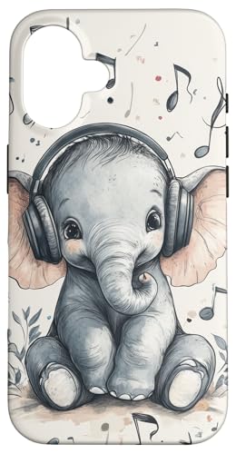 Hülle für iPhone 16 Elefant Musik Tier Kopfhörer Niedlicher Elefant von Music lover Baby shower gift Childrens Playful