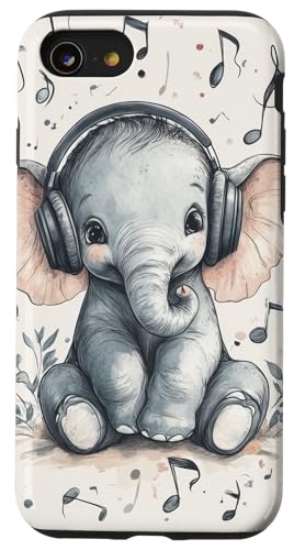 Hülle für iPhone SE (2020) / 7 / 8 Elefant Musik Tier Kopfhörer Niedlicher Elefant von Music lover Baby shower gift Childrens Playful