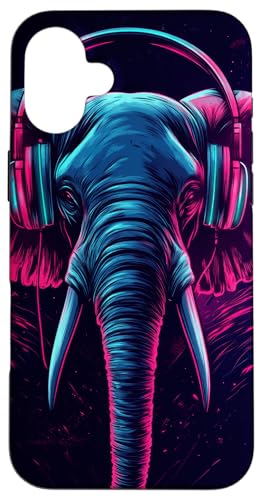 Hülle für iPhone 16 Plus Elefant Musik Tier Kopfhörer Tierkunst von Music lover Colors Wild life Gift for her