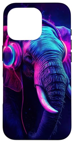 Hülle für iPhone 16 Pro Elefant Musik Tier Kopfhörer Tierkunst von Music lover Colors Wild life Gift for her