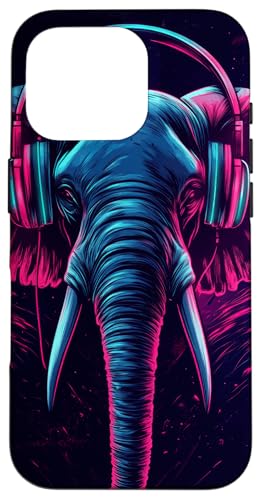 Hülle für iPhone 16 Pro Elefant Musik Tier Kopfhörer Tierkunst von Music lover Colors Wild life Gift for her