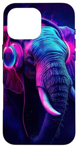 Hülle für iPhone 16 Pro Max Elefant Musik Tier Kopfhörer Tierkunst von Music lover Colors Wild life Gift for her