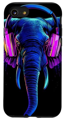 Hülle für iPhone SE (2020) / 7 / 8 Elefant Musik Tier Kopfhörer Tierkunst von Music lover Colors Wild life Gift for her