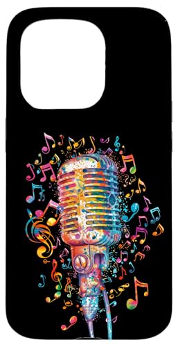 Hülle für iPhone 15 Pro Mikrofon aus Musiknoten - Musikmikrofon von Musical Microphone - Colorful Music Note Mic