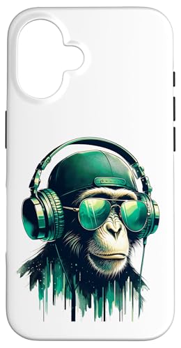 Hülle für iPhone 16 DJ Monkey mit Sonnenbrille und Kopfhörer von Musician Monkey Tee